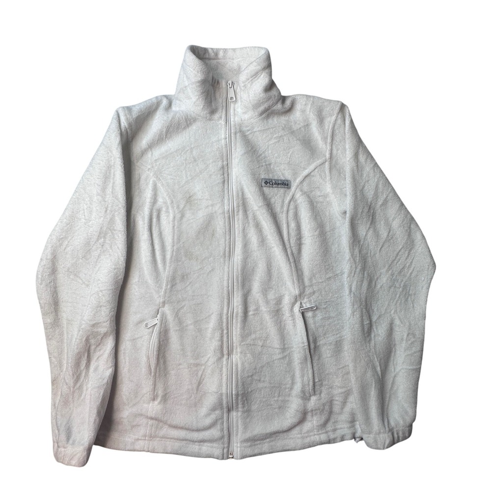 Columbia Fleece Jacket Womens S White Full Zip XL1322 Plush Mock Neck Outdoor